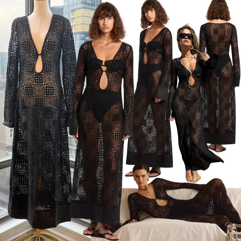 🆕 SIR THE LABEL 🧿 NWOT Rayure Long Sleeve Crochet Maxi Dress, Sz 2 US 6